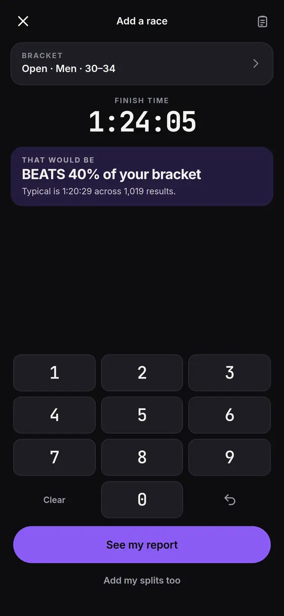 Adding a race with the numeric pad